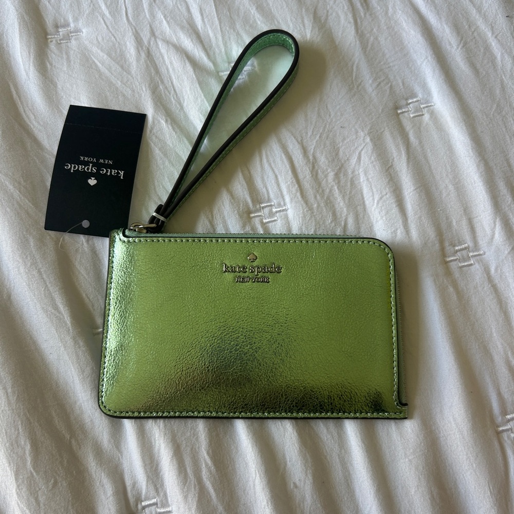 Kate Spade Metallize Green Wristlet NWT